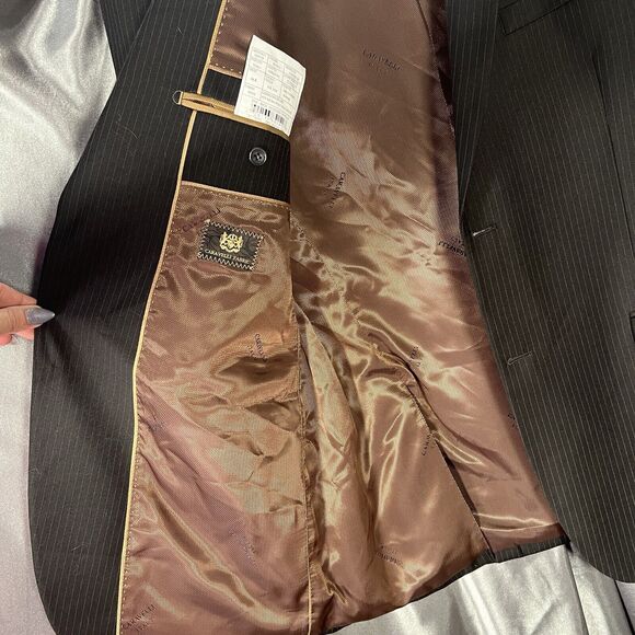 Caravelli 2-Pc Men's Suit Black Pin Superior 150s Blazer 44R Pants 38x44 FLAWS - Picture 8 of 16